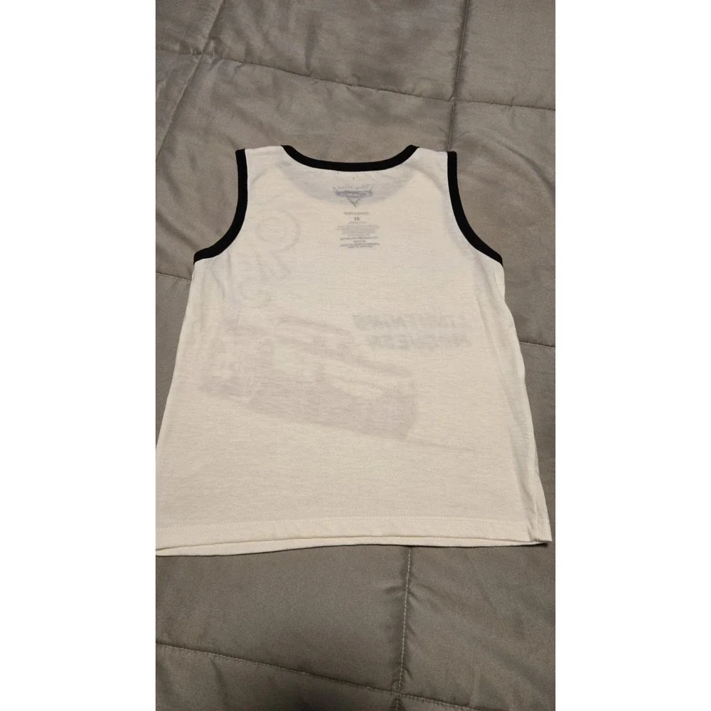 Disney Pixar Cars Lightning McQueen Tank Top Boys 4T White Graphic Shirt